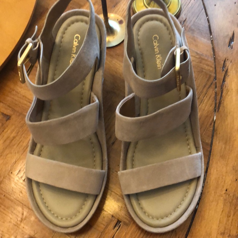 Calvin Klein suede wedge sandals size 10